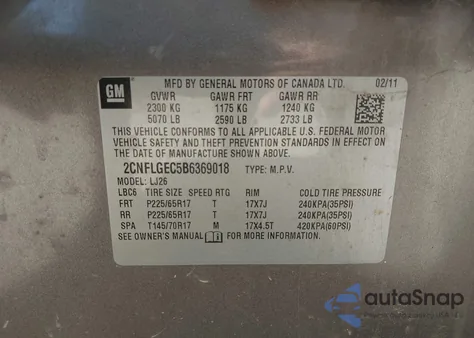 2011 Chevrolet Equinox Ltz from USA, damaged, VIN 2CNFLGEC5B6369018